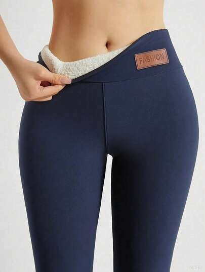 Autumn/Winter Thermal Lined Leggings, Casual High Waist Skinny Pants, Elastic Sherpa Skinny Yoga Pants, Warm & Comfortable