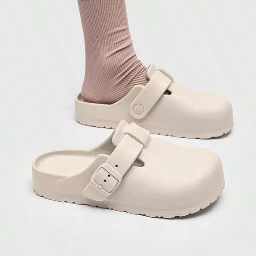 Women's Birkenstocks Style Slippers, New Summer Fashion Versatile Comfortable Soft Bottom Thick Sole Non-Slip Casual Beach Sandals, Simple Fresh Slip-On Bathroom Non-Slip Slippers - Khaki - View 1