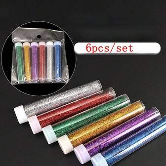 Dofuny 6 botellas surtidas de polvo de arcilla de brillo grueso y fino, escamas de brillo iridiscente, brillo cosmético para cara, Body, ojos, cabello y uñas, brillo suelto