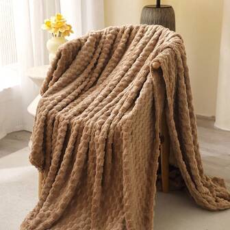 Manta de lana beige suave y cómoda de 340 g/m² - Jacquard geométrico 3D, resistente a la pelusa y al desprendimiento, lavable a máquina - Estilo moderno y lujoso, adecuado para cama, sofá, viaje y camping, un regalo ideal para familiares y amigos