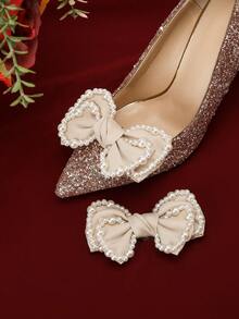 1 Pair Premium Handmade Beaded Shoe Clips. (Suitable For Wedding Shoes, Formal Party Shoes, Clothing, Hats) Detachable Basic Style For Wedding