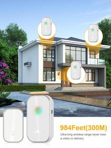 无线门铃，远距离迎宾铃声，38种铃声，7级音量，室内音乐门铃，静音照明提醒来电器，适用于花园/客厅/车库/卧室/入口，可使用3节AAA电池或USB充电供电 - 銀 - 查看 4