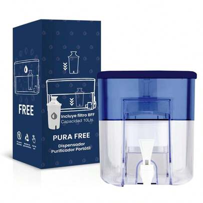 PURA SOMOS AGUA |   Free Dispensador de Agua - Agua Purificada al Instante, Sin Instalación, Diseño Compacto, 10 litros de agua Pura lista para disfrutar. Eco-filtrado, Fácil de Usar
