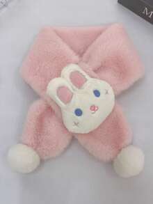 1条儿童可爱小熊兔子卡通围巾，保暖加厚毛绒交叉围脖，男女童皆宜，秋冬季