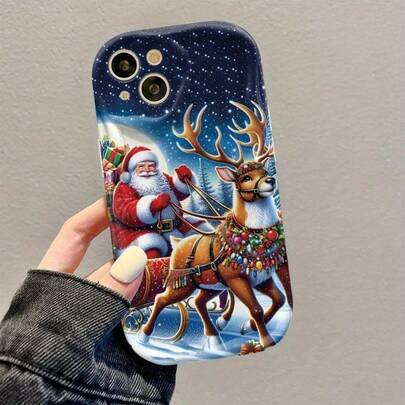 1 Stück Winter Weihnachtsmann, Rentier und Sight-Muster Handyhülle kompatibel mit iPhone 17 16 15 14 13 ProMAX Fashion 11 Weichkantige hintere Abdeckung Schutzabdeckung fallen widerstandsfähig stoßfest