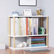 Desktop Organizer Shelf 2Tier Solid Wood Adjustable Bookshelf Storage Rack Small Countertop Bookcase Display Shelf For Home Office White - White - View 4