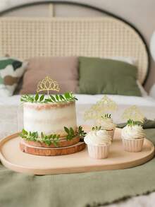 24个金色皇冠蛋糕装饰插牌，闪亮女王皇冠纸杯蛋糕插签，适用于女王/公主主题蛋糕、婚礼、生日派对、性别揭晓蛋糕装饰 - 金色 - 查看 5