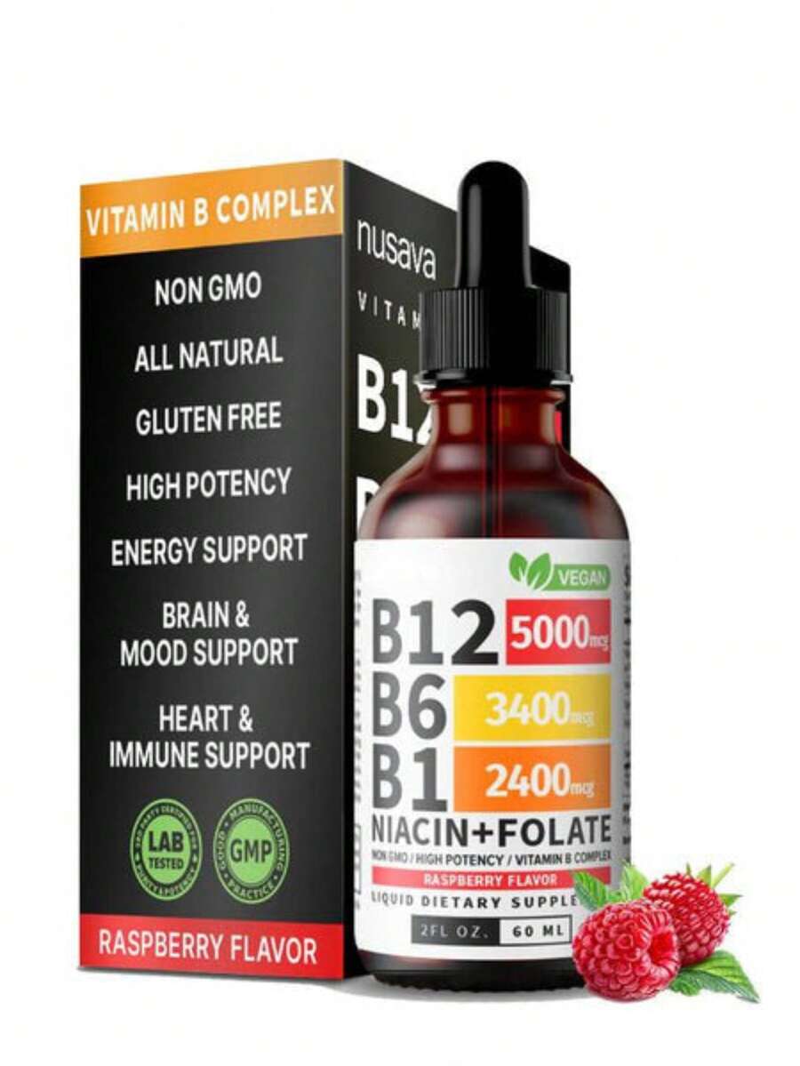 High-Potency Sublingual Vitamin B-Complex Drops | 5,000 Mcg B12 + B1 B3 B6 Folate | Vegan, Sugar-Free Raspberry Flavor | Daily Energy & Mood Support - Gói 1 - Xem 1