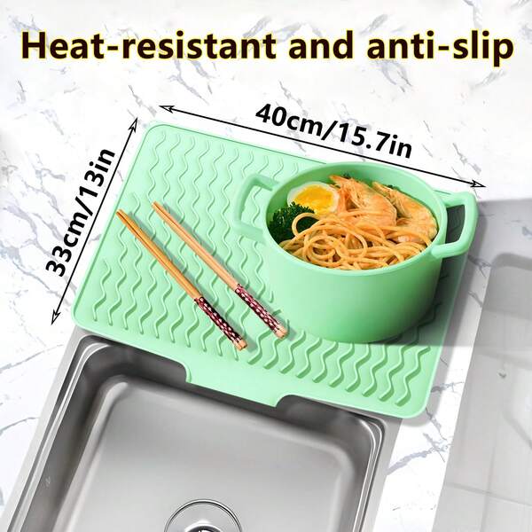 1 pieza Alfombrilla de drenaje de silicona extra grande, Alfombrilla de secado de platos para fregadero de cocina, Tabla de cortar multifuncional antideslizante, Resistente al calor, PVC y