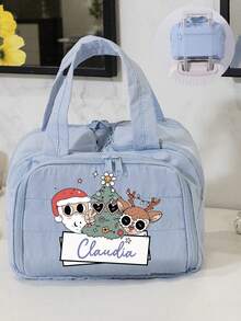 (Exklusives Weihnachtsmuster) 1 Stück großvolumige Kosmetiktasche mit Doppelreißverschluss in Einfarbig, Damen Reise Kulturtasche, Multi-Fach Multi-Slot Multifunktions Make-up Tasche, modisch und einfaches Fach-Aufbewahrungsetui