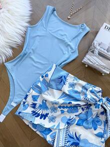 ELLIE Set With Bodysuit (Supplex Bodysuit + Lined Skirt With Shorts) - Chim xanh - Xem 2