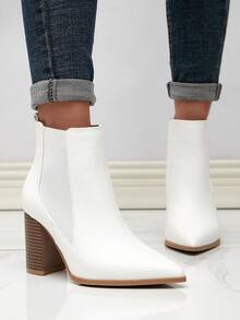 Fall/Winter Women's Fashion New Minimalist Versatile Elegant Sexy Date Western Ankle Boots Slip-On Short Booties - White - View 3