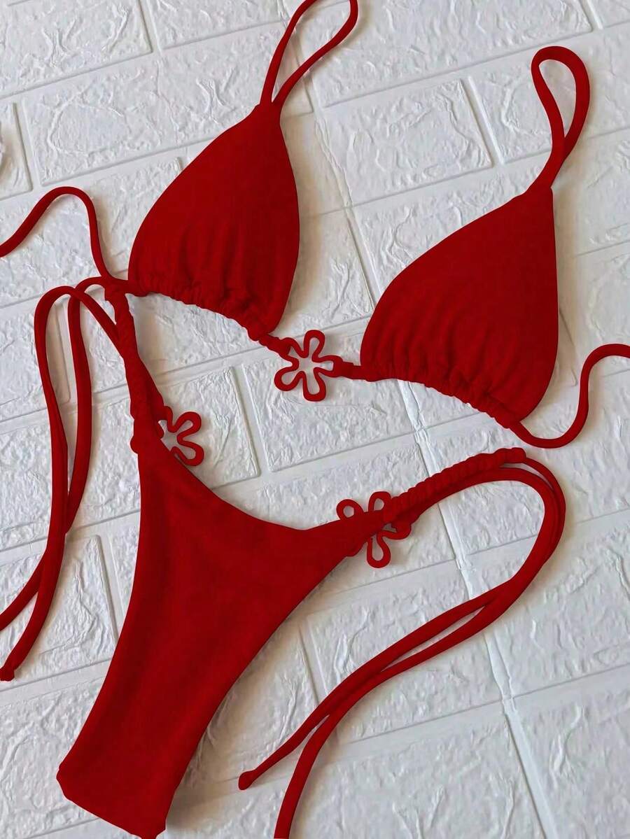 Sexy Red Women's Summer Beach Bikini Set - Red - View 1