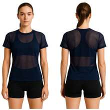 Women's Blouse, Transparent Tulle T-Shirt, Gym/Fitness - 藏蓝色 - 查看 5
