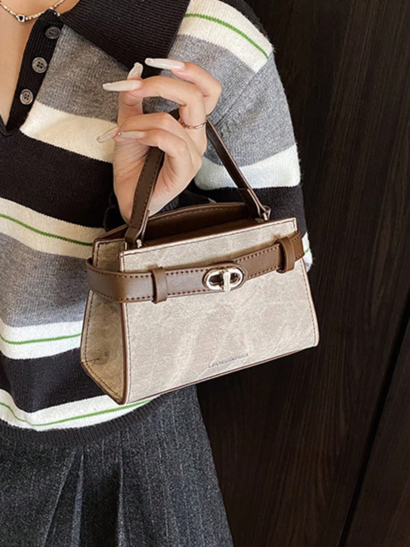 حقيبة يد جلدية بو بتصميم رجعي ملون، حزام كتف قابل...