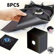 1/8 piezas Estera gruesa negra para estufa de gas, Protector de estufa de gas reutilizable de alta calidad - Estable a altas temperaturas, a prueba de aceite, antiadherente, fácil de limpiar, accesorio de cocina, estera para estufa de gas, funda protectora fácil de limpiar para cocina, sin contacto con alimentos, herramienta protectora para cocinar al aire libre