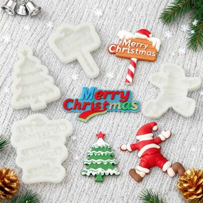 قالب سيليكون بتصميم سلسلة عيد الميلاد، يتضمن أشكال الحرف والشجرة وآدم الثلج، ديكور يدوي للأعياد، مناسب للطين والراتنج والإيبوكسي والشموع، سهل الفك وإعادة الاستخدام