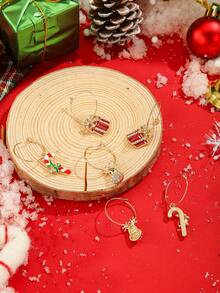 3 pares de pendientes colgantes con diseño de reno de Navidad, bastón de caramelo y caja de regalo para mujer, estilo clásico y lindo, chapado en oro de 18K, con detalles de rhinestone, de aleación de zinc y ganchos de hierro, perfectos para celebraciones navideñas y de invierno