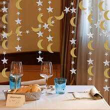 1pc/3pcs Eid Mubarak Star & Crescent Hanging Decor, 2m Mirror Star & Moon Decoration For Eid Al-Adha - Multicolor - View 1