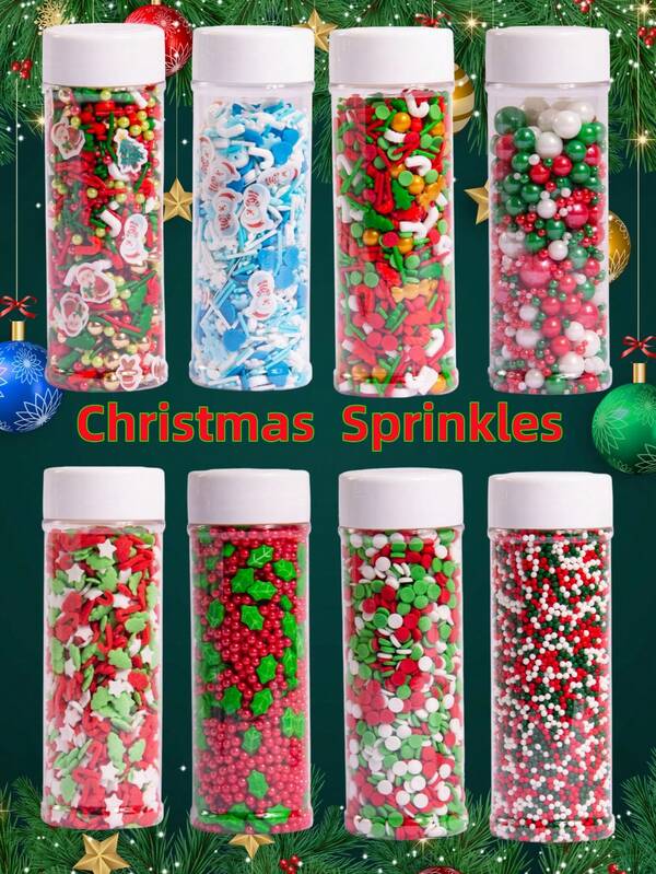 Essbare Zuckerstreusel als Weihnachtsdekoration, Backmischung mit Streusel zur Dekoration von Cupcakes, Macarons, Eiscreme, Weihnachtsparty Kuchenzubehör