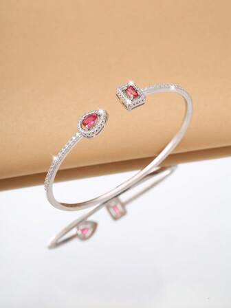 1pc Elegant Vintage Banquet Style Square Diamond Bangle Bracelet, Suitable For Women