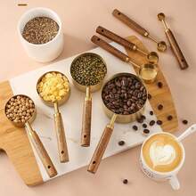 Stainless Steel Measuring Cup Set With Rosewood Handles, For Cooking And Baking, Kitchen Tools, Wooden Handle Measuring Cups With Markings, Dry And Liquid Measuring Cups - Baking Supplies - Multicolor - View 3