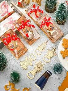 1个圣诞主题开瓶器 - 4款节日图案（雪人、圣诞树、雪花、圣诞老人雪橇） - 耐用金属材质，家居装饰及派对用品，适用于家庭、厨房、酒吧 - 无需电池，居家必备，节日配件，结构坚固，高品质开瓶器，厨房小工具，酒吧工具，圣诞装饰品 - 彩色 - 查看 6