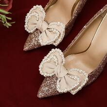 1 Pair Premium Handmade Beaded Shoe Clips. (Suitable For Wedding Shoes, Formal Party Shoes, Clothing, Hats) Detachable Basic Style For Wedding