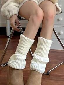 1 Pair Women's White Leg Warmers, Warm Cuff Fold-OverLeg Warmerss For Autumn/Winter - Mouldless - View 4