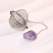 1pc/5pcs 304 Stainless Steel Raw Crystal Tea Strainer, Available In Various Colors Such As Amethyst, Rose Quartz And Tiger's Eye; 304 Stainless Steel Tea Filter Ball With Raw Crystals Of Multiple Materials - Multicolor - View 18