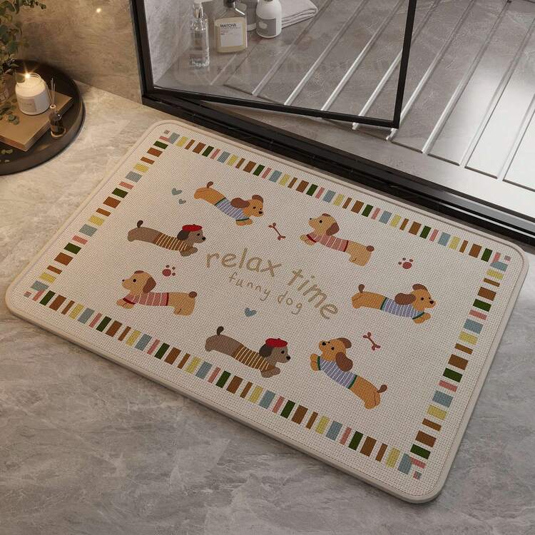 Decorative Rugs - U màu trơn L dệt - khung chấm bi màu sắc vui tươi hình chú chó dễ thương - màu be - Xem 2