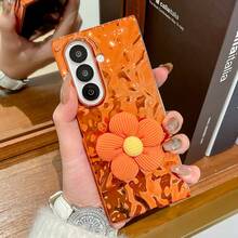 1pc Women's Foldable Phone Case With Flower Stand & Lanyard, Orange Shell, Fashionable & Popular New Model, Lightweight Protective Cover Compatible With Samsung Galaxy Z Fold 7, Galaxy Z Fold 6, Galaxy Z Fold 5 & Galaxy Z Flip7, Galaxy Z Flip6, Galaxy Z Flip5 - trái cam - Xem 5
