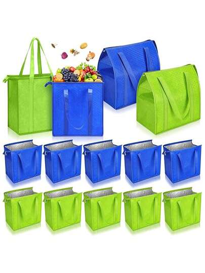 1 bolsa térmica não tecida com bolinhas em relevo, sacola de compras reutilizável, bolsa térmica para piquenique/churrasco, forro de papel alumínio grosso