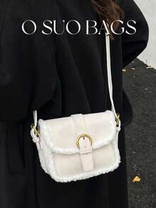 1个迷你毛绒小鹿仿毛皮饰边可爱单肩包，磁扣翻盖 - 白色 - 查看 6