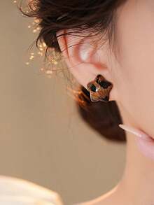 1 Coppia di orecchini di moda Meilad con stampa leopardata frontale e posteriore e pendente a stella con perle, gioielli di moda da donna, adatti per banchetti, feste quotidiane, appuntamenti e uso quotidiano