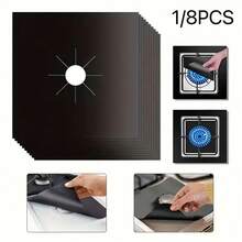 1/8 piezas Estera gruesa negra para estufa de gas, Protector de estufa de gas reutilizable de alta calidad - Estable a altas temperaturas, a prueba de aceite, antiadherente, fácil de limpiar, accesorio de cocina, estera para estufa de gas, funda protectora fácil de limpiar para cocina, sin contacto con alimentos, herramienta protectora para cocinar al aire libre