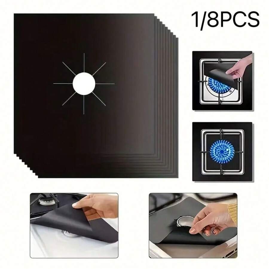 1/8 piezas Estera gruesa negra para estufa de gas, Protector de estufa de gas reutilizable de alta calidad - Estable a altas temperaturas, a prueba de aceite, antiadherente, fácil de limpiar, accesorio de cocina, estera para estufa de gas, funda protectora fácil de limpiar para cocina, sin contacto con alimentos, herramienta protectora para cocinar al aire libre