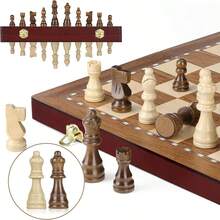 Easytoday 38cm/15inch Foldable Wooden International Chess Set With Magnetic Pieces - Includes 2 Extra Queens, High-End Gift Choice For Christmas And Various Holidays