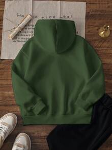 一件少女休闲印花套头卫衣，保暖内衬，适合上学、休闲、秋冬季穿着。 - 綠色 - 查看 7