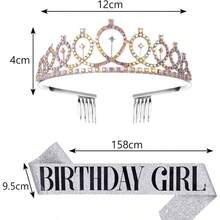 Tiara y faja de cumpleaos para mujer, Faja y Fabulosas de Diamantes de Imitacin, Decoracin Cumpleaos Nia para 14 15 16 18 20 30 40 50 60 mujeres decoraciones de nias - aire-2 - Ver 5