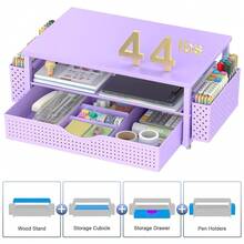 Desk Organizer And Accessories, Computer Monitor Stand Riser With Drawer And 2 Pen Holders, Office Desk Accessories & Workspace Organizers For Office Supplies (Purple){Inchcolor_nameinch:Inchpurpleinch} - 紫色 - 查看 6