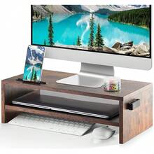 16.5 Inch Monitor Stand, 2 Tier Computer Monitor Riser With Printer Shelf, Laptop Computer Screen Storage, Desktop Stand - Phone Holder & Cable Management (Vintage){Inchcolor_nameinch:InchVintageinch} - Vintage - View 1