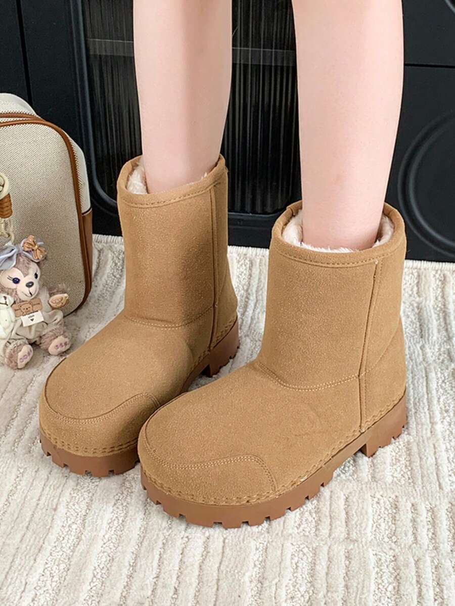 Zimowe, nowe, śliczne, duże śniegowce, grube podeszwy, ciepłe buty do połowy łydki dla kobiet - Brązowy - Zobacz 1