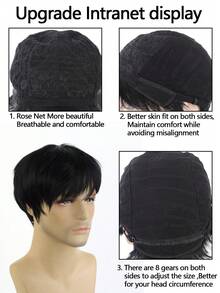 Men's Short Pixie Cut Synthetic Wig, Easy To Comb, Quickly Wear Travel,Halloween Natural Hair Wigs - Black - View 8