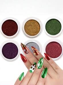 6 Boxes Christmas Chrome Nail Powder - Metallic Mirror Effect Nail Powder Set, Shiny Magic Mirror Effect Nail Glitter Dust For Nail Art Design Decoration