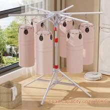 Clothes Drying Rack Comes With 6 Swivel Hanger Arms Foldable Convenient Stainless Steel HeightAdjustable 4Leg Drying Rack With 20 Windproof Hooks And 2 Windproof Sock Racks - Grey - View 4