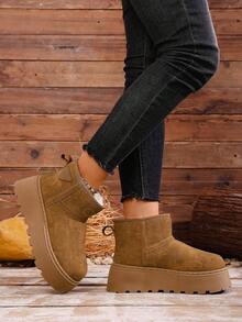 2025 Nuevas botas de nieve con suela gruesa y cuña para el invierno, zapatos de invierno cálidos para mujer, botas de piel - Marrón - Ver 4