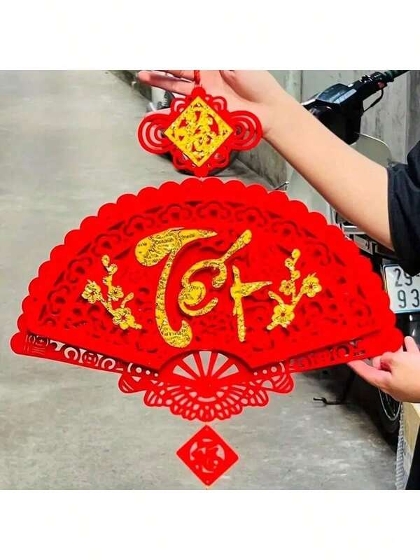 1pc Of New Year And Spring Festival Fan-Shaped Blessing Felt Pendant Three-Dimensional Blessing Decoration Supplies Living Room Chinese Knot Pendant Pendant