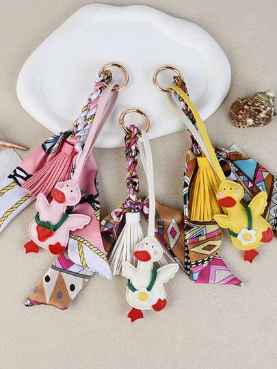 新款欧美风流苏皮革动物吊坠，时尚包包挂饰，韩版围巾钥匙扣，背包个性腕带钥匙扣，金属弹簧圈，箱包配件，流行马卡龙色钥匙扣
