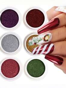 6 Boxes Christmas Chrome Nail Powder - Metallic Mirror Effect Nail Powder Set, Shiny Magic Mirror Effect Nail Glitter Dust For Nail Art Design Decoration